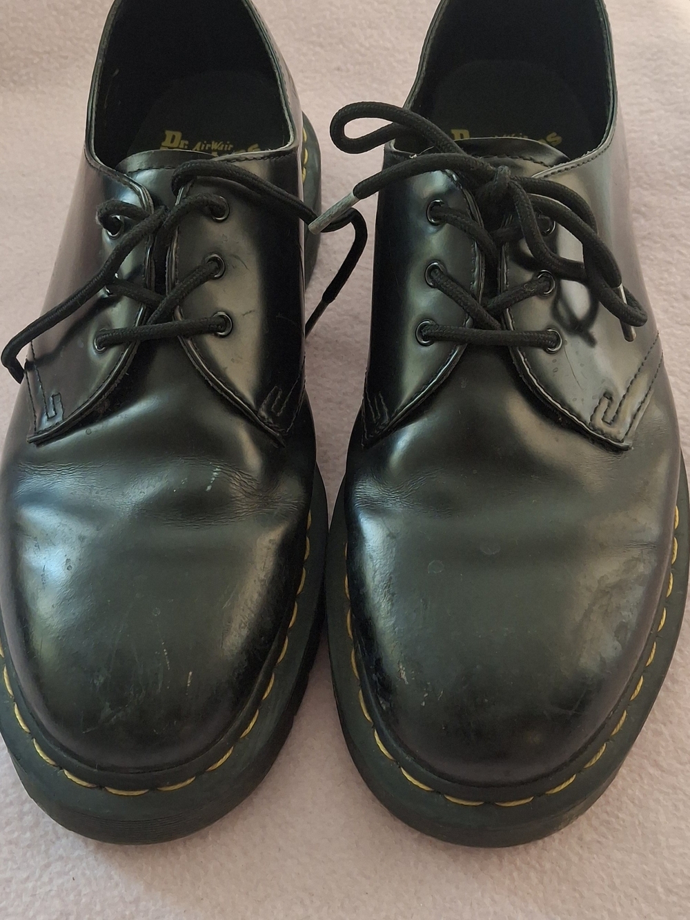 Dr. Martens Black Leather 3-Eye Derby with Yellow Stitching